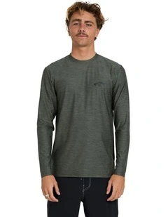 Shoreline Loose Fit Long Sleeve Rash Vest In Military Heather