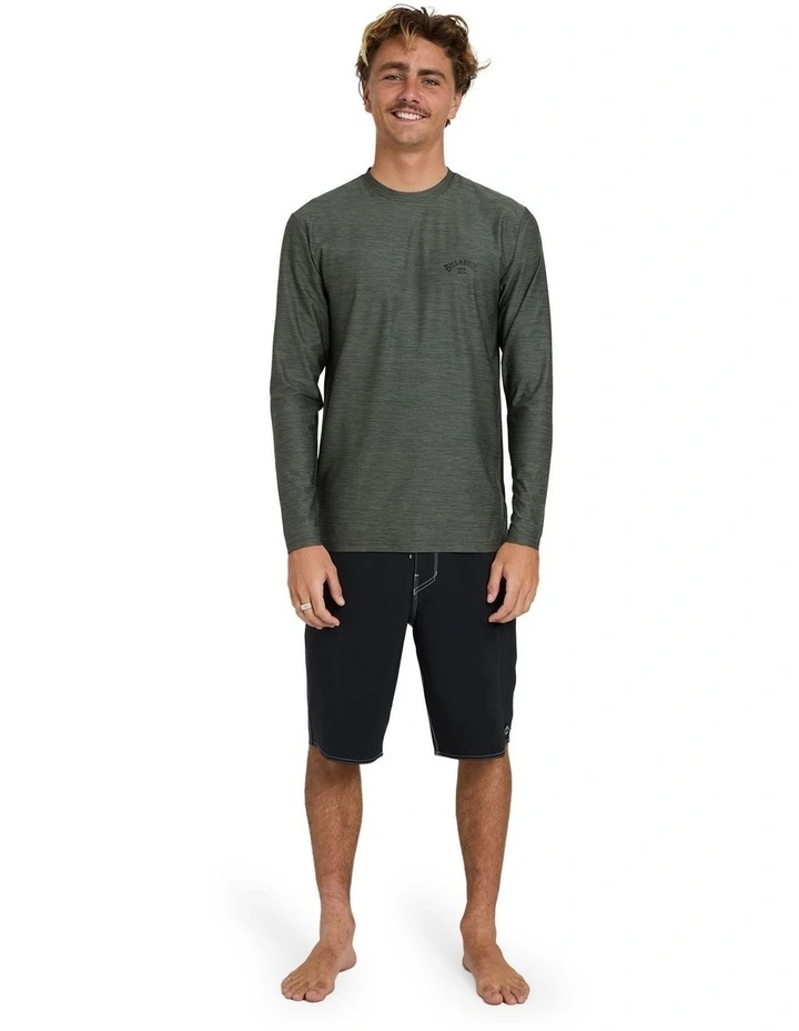 Shoreline Loose Fit Long Sleeve Rash Vest In Military Heather image 5