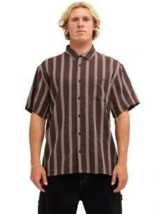 Sundays Jacquard Short Sleeve Shirt Chocolate