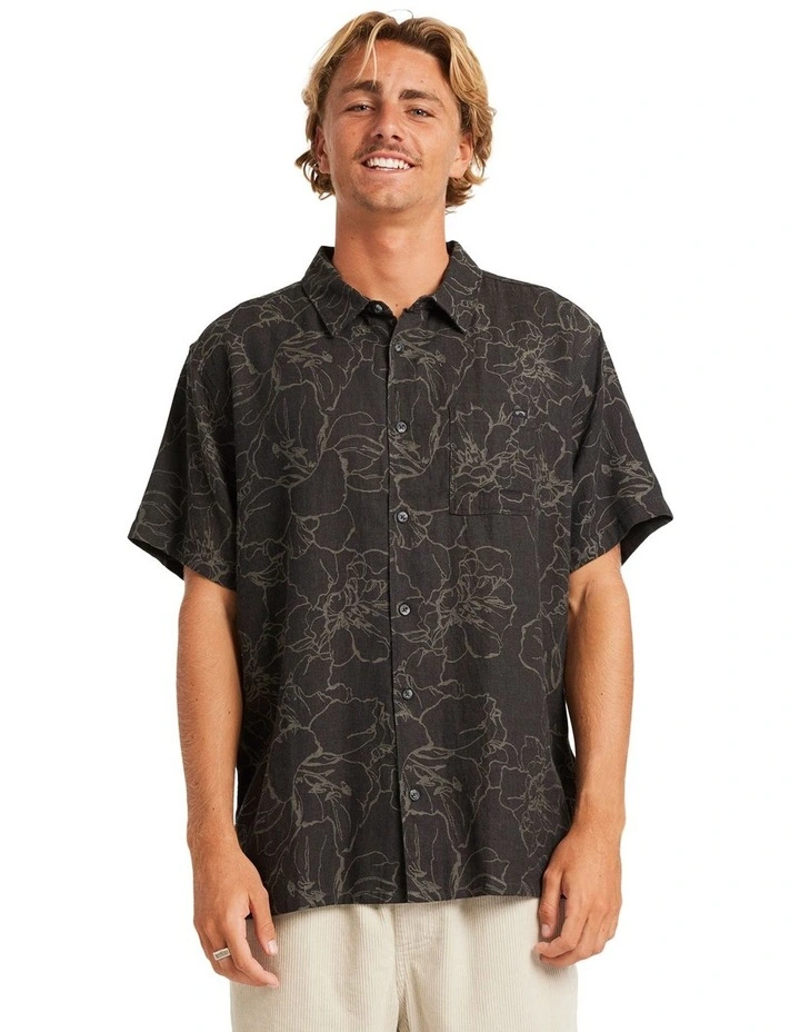 Mens Sundays Jacquard Short Sleeve Shirt in Black image 1