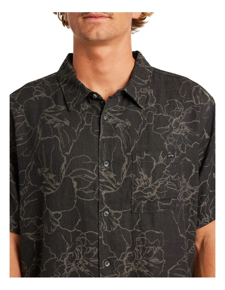 Mens Sundays Jacquard Short Sleeve Shirt in Black image 4