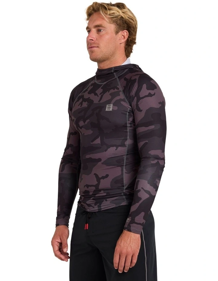 Strike Mission Hooded UPF 50 Long Sleeve Rashguard In Black Camo image 3