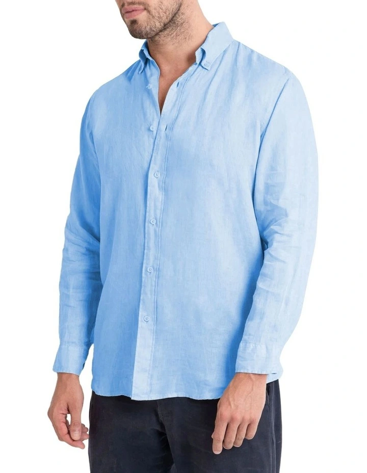 Long Sleeve Linen Shirt in Ice Blue image 1