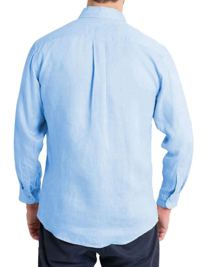 Long Sleeve Linen Shirt in Ice Blue image 2