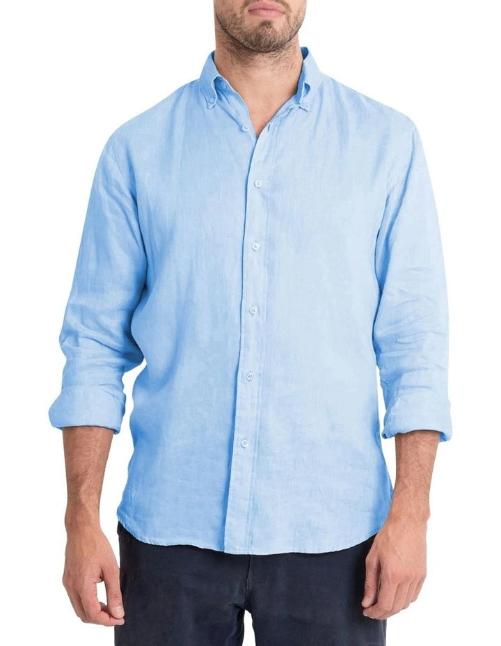Long Sleeve Linen Shirt in Ice Blue image 3