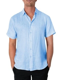 Short Sleeve Linen Shirt in Ice Blue