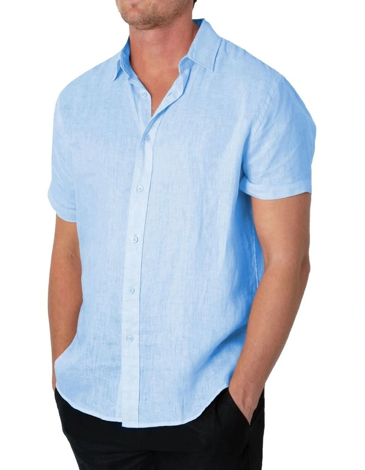 Short Sleeve Linen Shirt in Ice Blue image 3