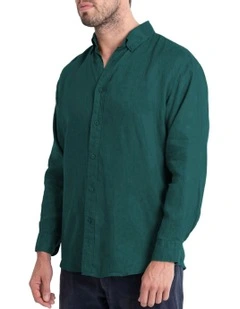 Long Sleeve Linen Shirt in Forest Green