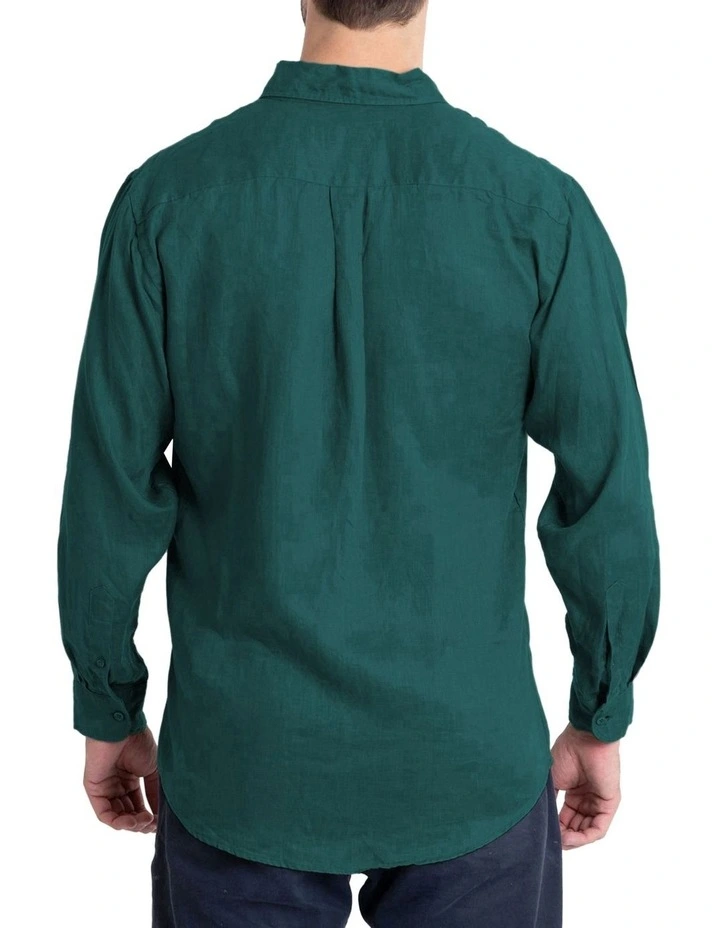 Long Sleeve Linen Shirt in Forest Green image 2