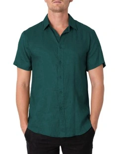 Short Sleeve Linen Shirt in Forest Green