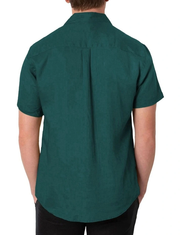 Short Sleeve Linen Shirt in Forest Green image 2