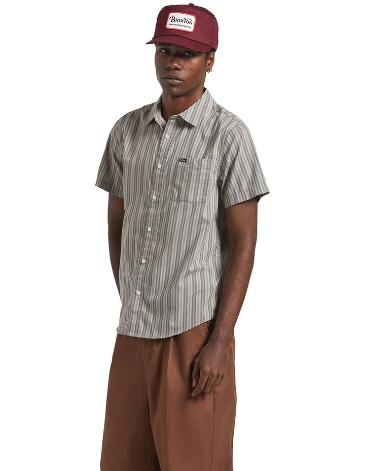 Charter Stripe Short Sleeve Woven Shirt in Grey image 3