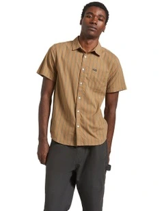 Charter Stripe Short Sleeve Woven Shirt in Brown