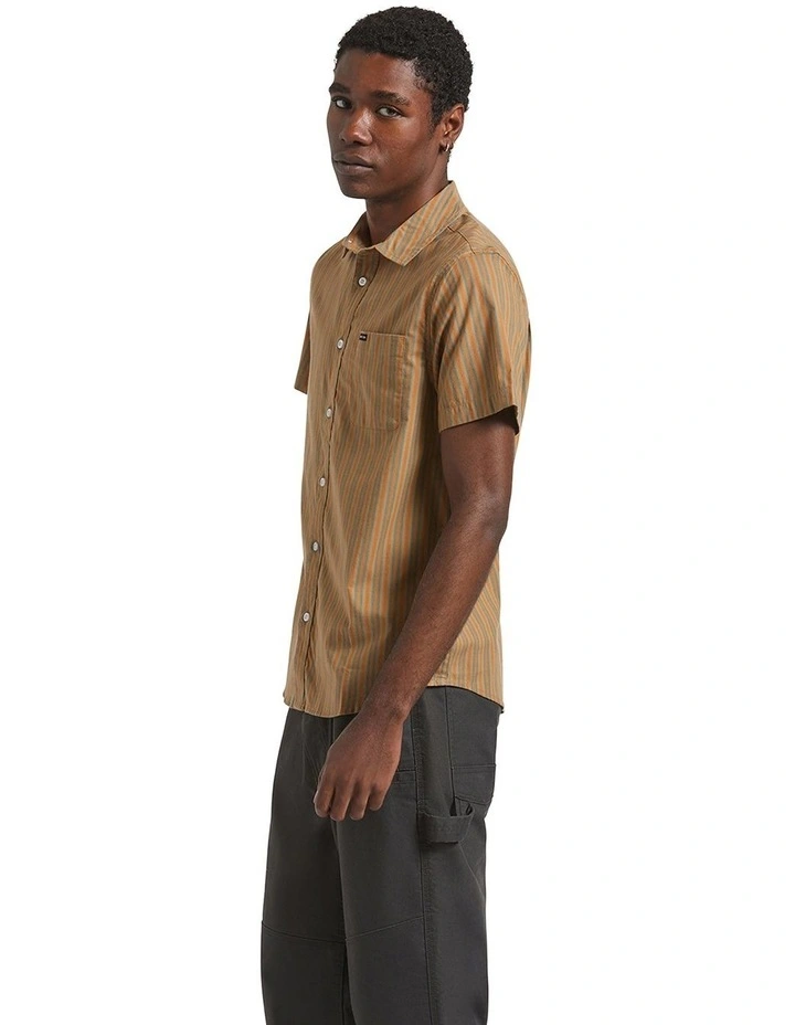 Charter Stripe Short Sleeve Woven Shirt in Brown image 3