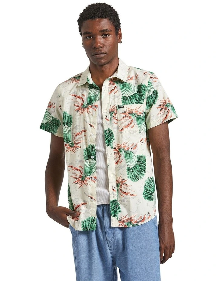 Charter Print Short Sleeve Woven Shirt in Tan image 1