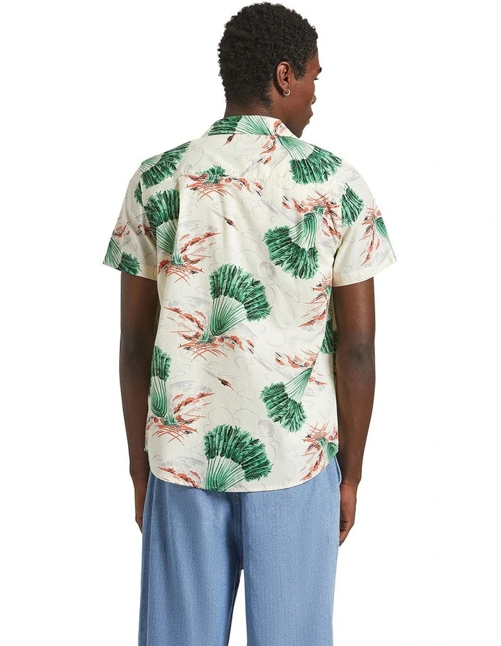 Charter Print Short Sleeve Woven Shirt in Tan image 2