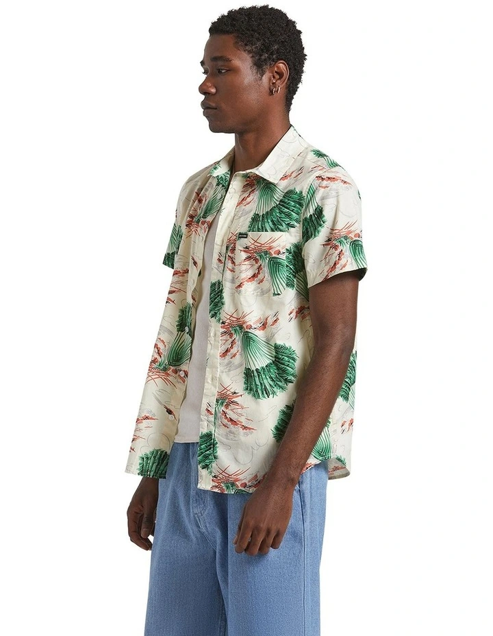 Charter Print Short Sleeve Woven Shirt in Tan image 3