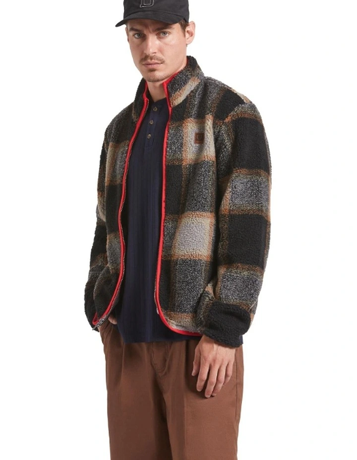 Buffalo Plaid Sherpa Fleece Zip Jacket in Black/Cream image 1