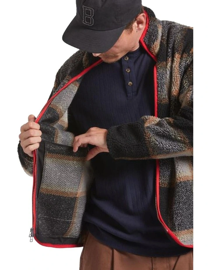 Buffalo Plaid Sherpa Fleece Zip Jacket in Black/Cream image 4