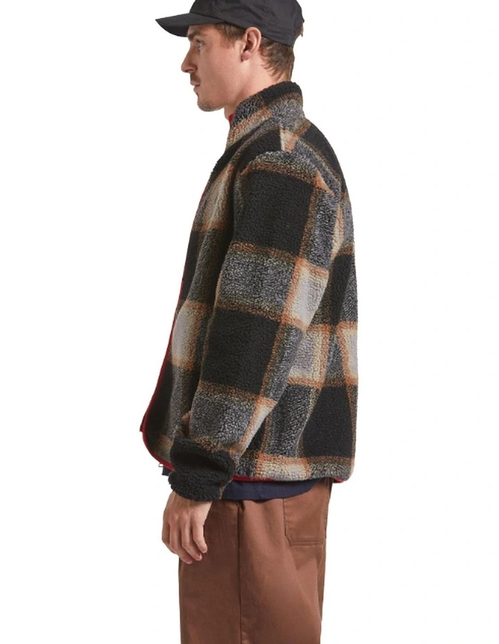 Buffalo Plaid Sherpa Fleece Zip Jacket in Black/Cream image 5