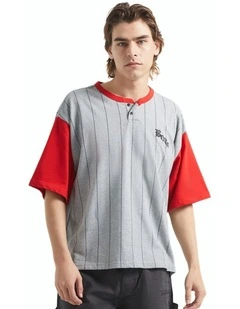 BOXY BASEBALL 1/2 SLEEVE TEE HEATHER GREY/ADRENALINE RUSH