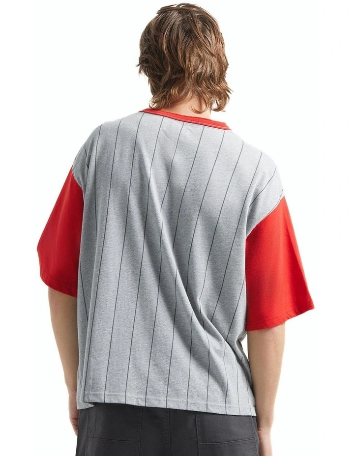 BOXY BASEBALL 1/2 SLEEVE TEE HEATHER GREY/ADRENALINE RUSH image 2