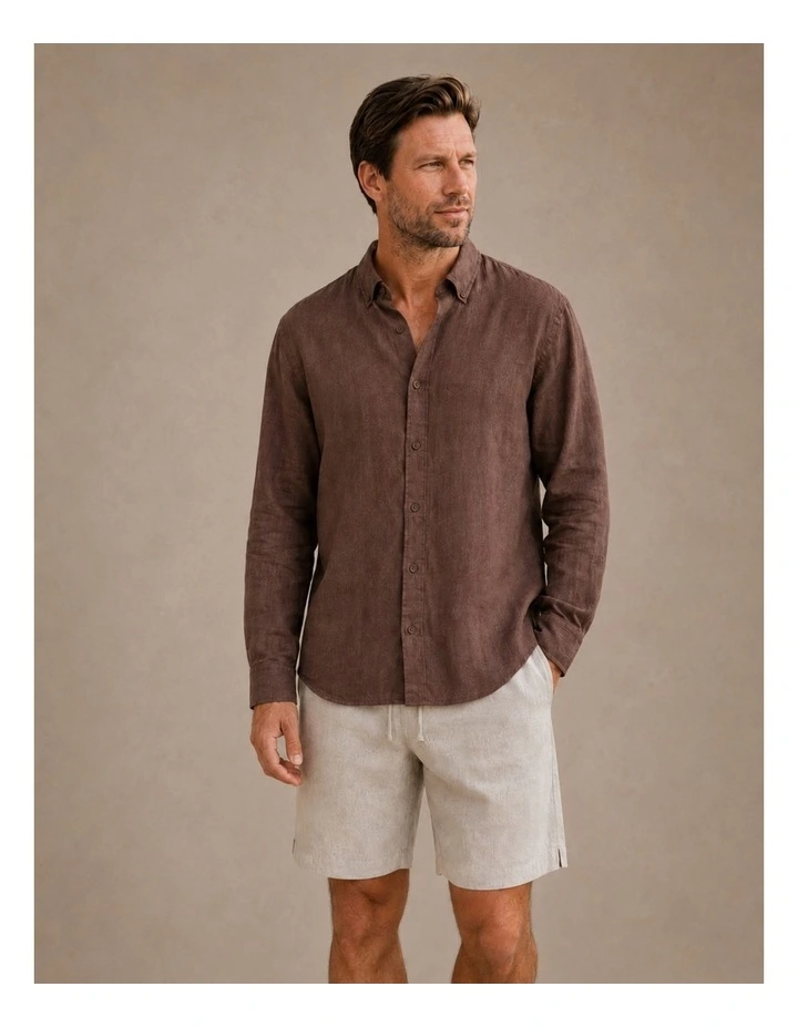Classic Long Sleeve Linen Shirt - Chocolate image 1