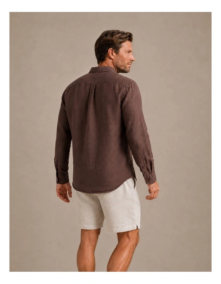 Classic Long Sleeve Linen Shirt - Chocolate image 2