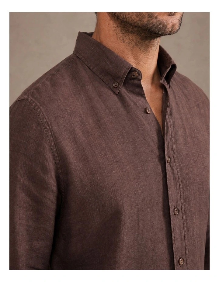 Classic Long Sleeve Linen Shirt - Chocolate image 3