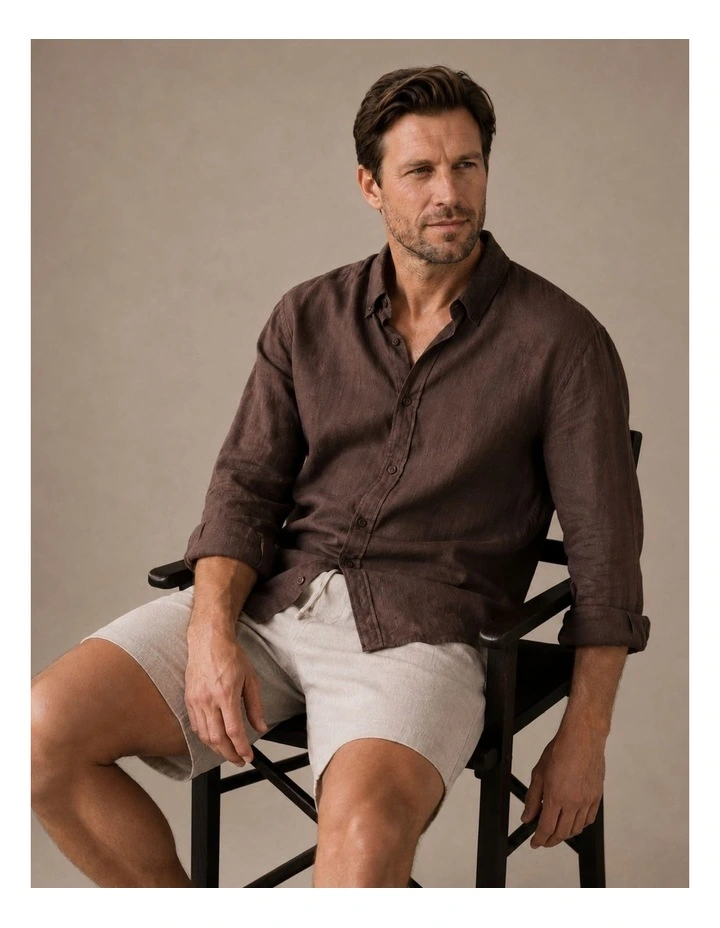 Classic Long Sleeve Linen Shirt - Chocolate image 4