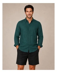 Classic Long Sleeve Linen Shirt - Forest Green