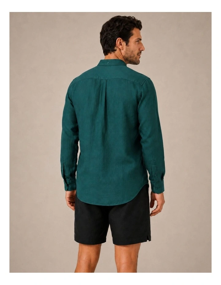 Classic Long Sleeve Linen Shirt - Forest Green image 2