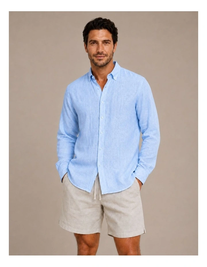 Classic Long Sleeve Linen Shirt - Ice Blue image 1