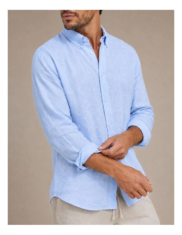 Classic Long Sleeve Linen Shirt - Ice Blue image 3