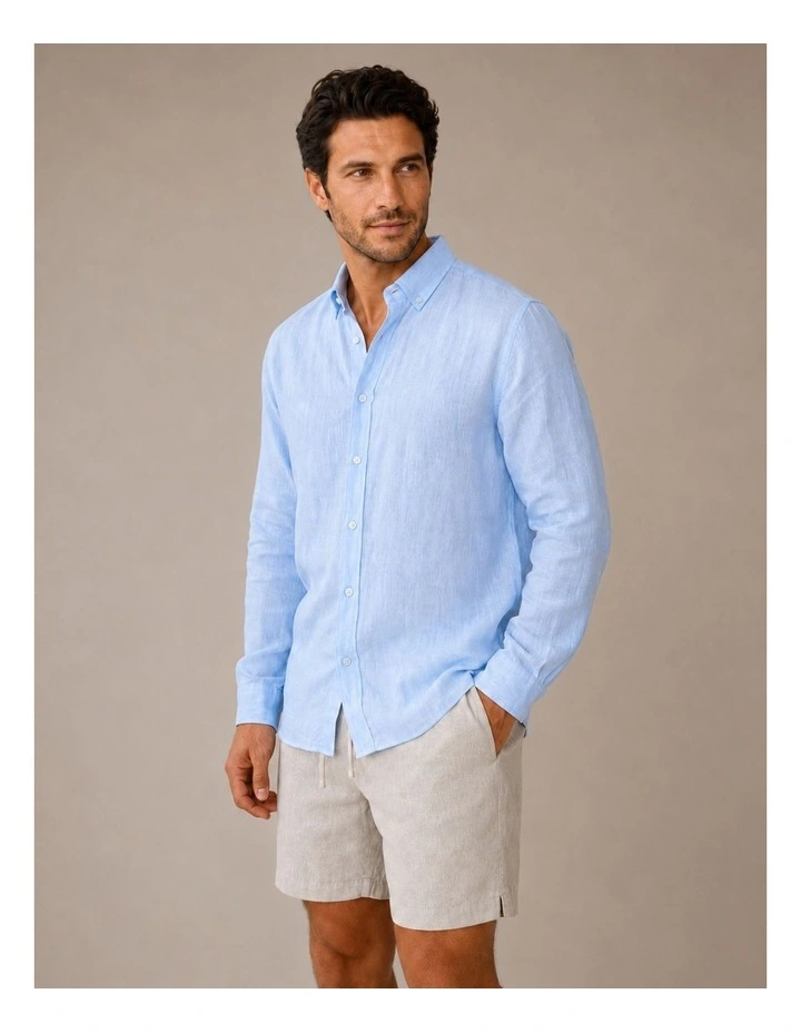 Classic Long Sleeve Linen Shirt - Ice Blue image 4