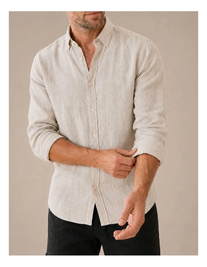 Classic Long Sleeve Linen Shirt - Natural image 3