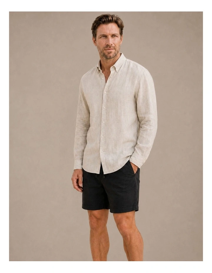 Classic Long Sleeve Linen Shirt - Natural image 4