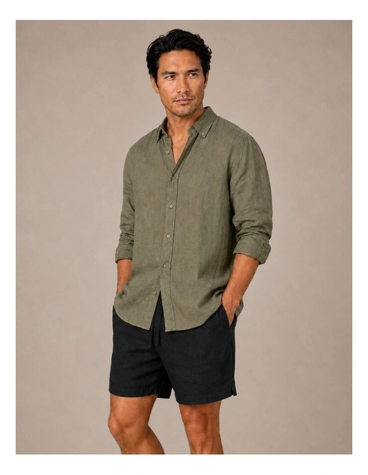 Classic Long Sleeve Linen Shirt - Olive image 1