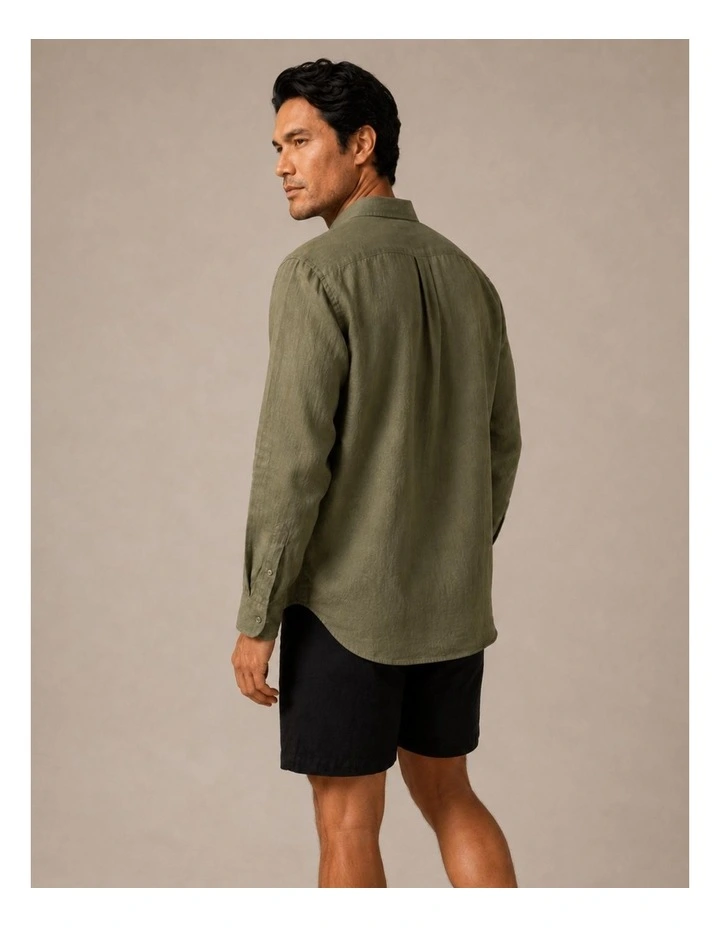Classic Long Sleeve Linen Shirt - Olive image 2