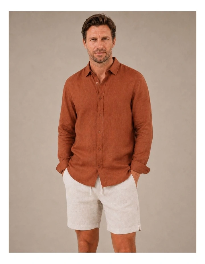 Classic Long Sleeve Linen Shirt - Terracotta image 1