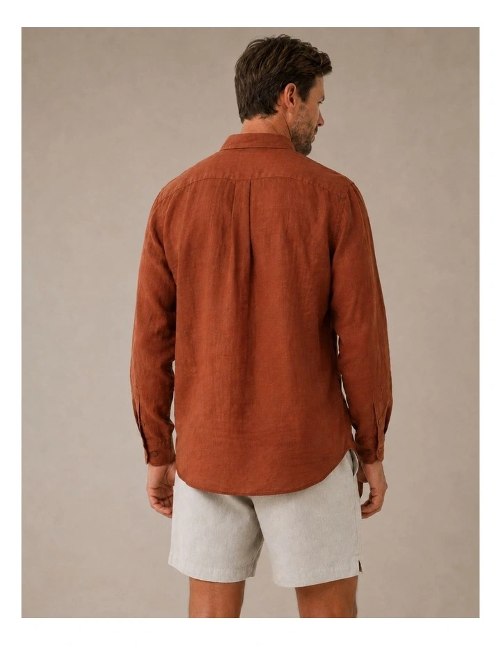 Classic Long Sleeve Linen Shirt - Terracotta image 2