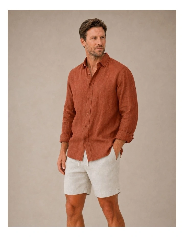 Classic Long Sleeve Linen Shirt - Terracotta image 3