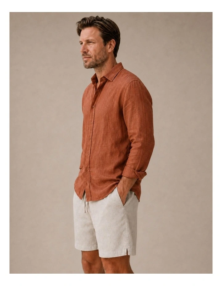 Classic Long Sleeve Linen Shirt - Terracotta image 4