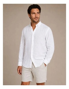 Classic Long Sleeve Linen Shirt - White