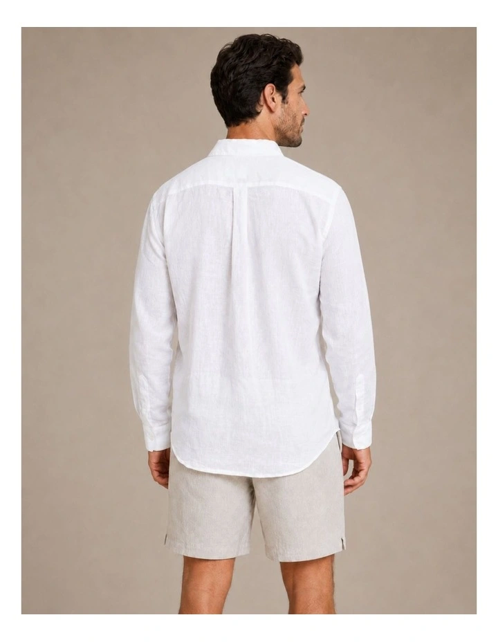 Classic Long Sleeve Linen Shirt - White image 2