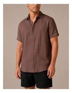 Classic Short Sleeve Linen Shirt - Chocolate