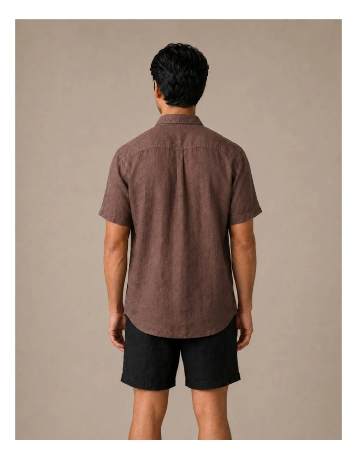 Classic Short Sleeve Linen Shirt - Chocolate image 2