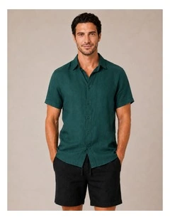 Classic Short Sleeve Linen Shirt - Forest Green