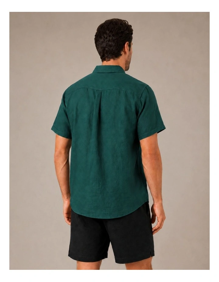 Classic Short Sleeve Linen Shirt - Forest Green image 2