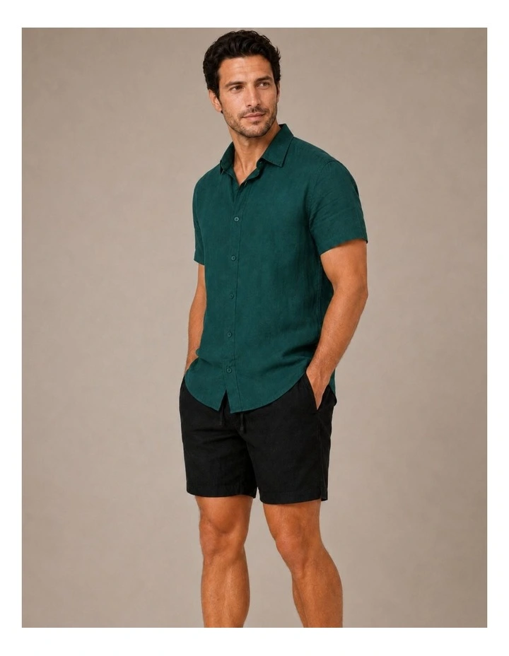 Classic Short Sleeve Linen Shirt - Forest Green image 3